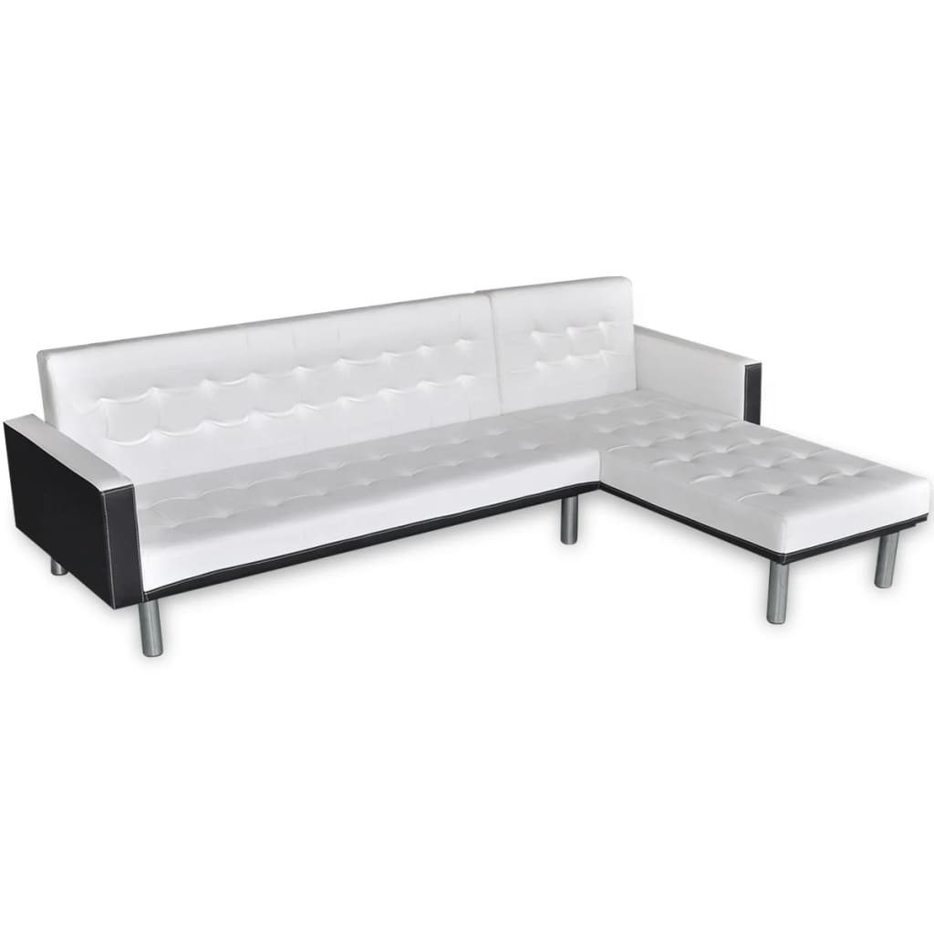 Divano Letto a L in Pelle Artificiale Bianco 244329