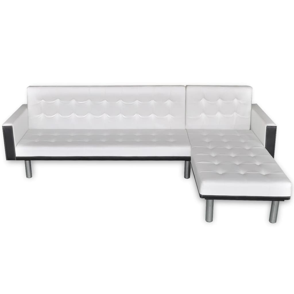 Divano Letto a L in Pelle Artificiale Bianco 244329