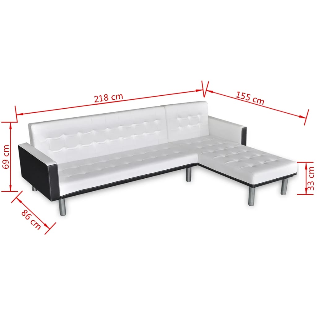 Divano Letto a L in Pelle Artificiale Bianco 244329