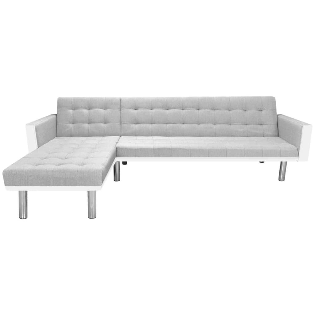 Divano Letto ad Angolo Tessuto 218x155x69 cm Bianco e Grigio 244331