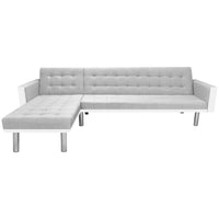 Divano Letto ad Angolo Tessuto 218x155x69 cm Bianco e Grigio 244331