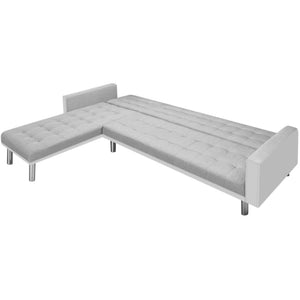 Divano Letto ad Angolo Tessuto 218x155x69 cm Bianco e Grigio 244331