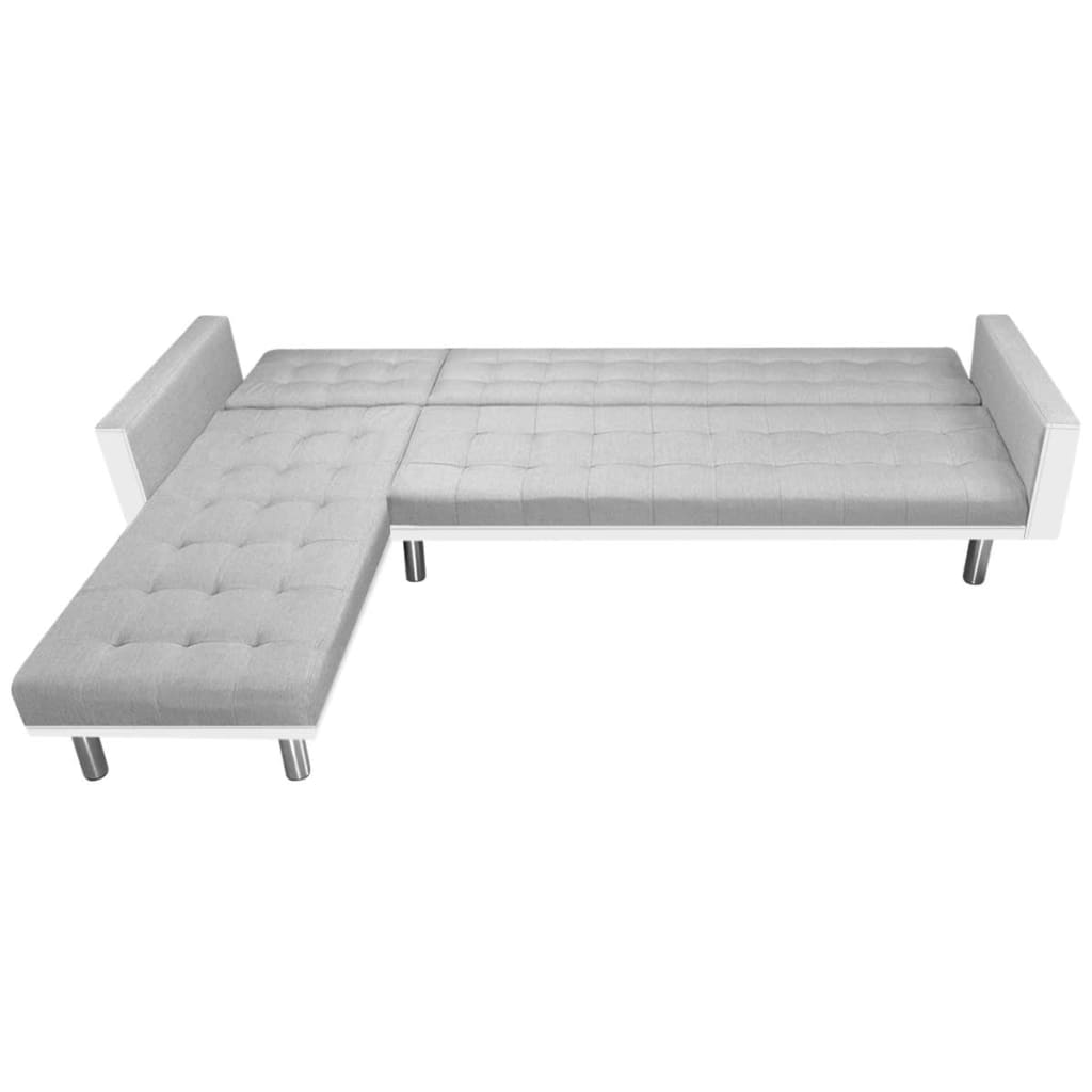 Divano Letto ad Angolo Tessuto 218x155x69 cm Bianco e Grigio 244331