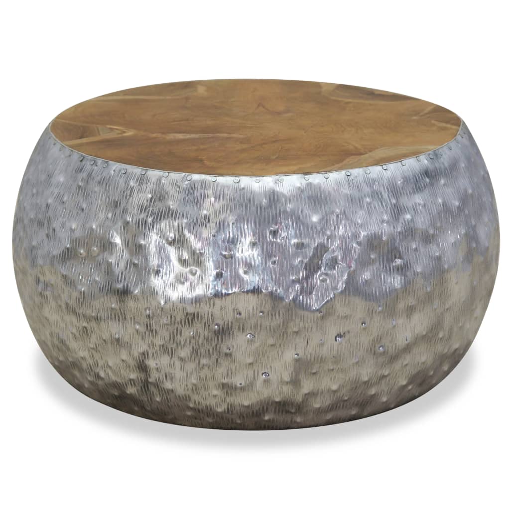 Tavolino da CaffÃ¨ in Alluminio e Legno di Teak 60x60x30 cm  cod mxl 22522