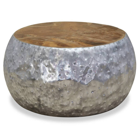 Tavolino da Salotto in Alluminio e Legno di Teak 60x60x30 cm 244549