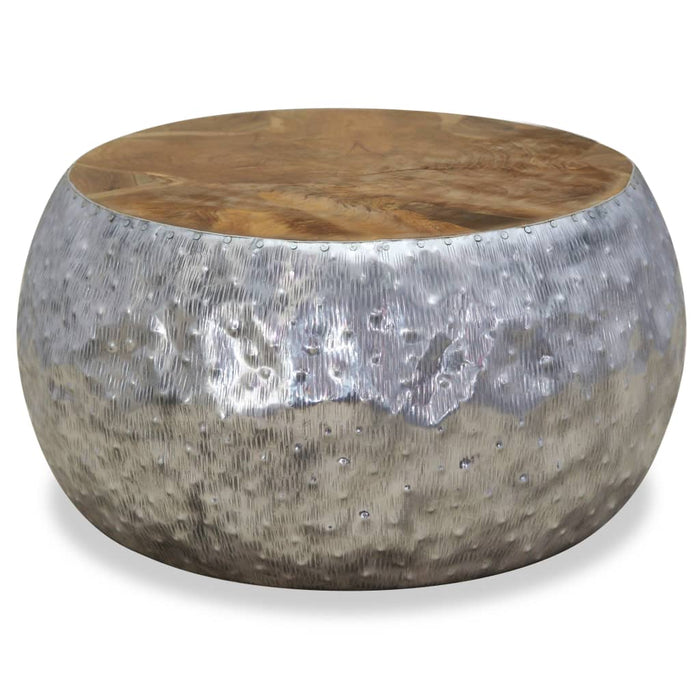 Tavolino da Salotto in Alluminio e Legno di Teak 60x60x30 cm 244549