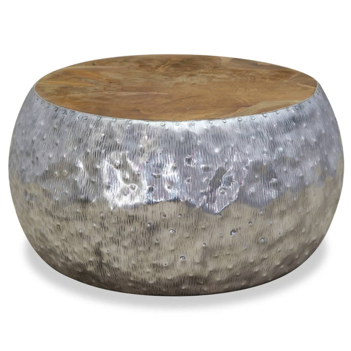 Tavolino da Salotto in Alluminio e Legno di Teak 60x60x30 cm 244549