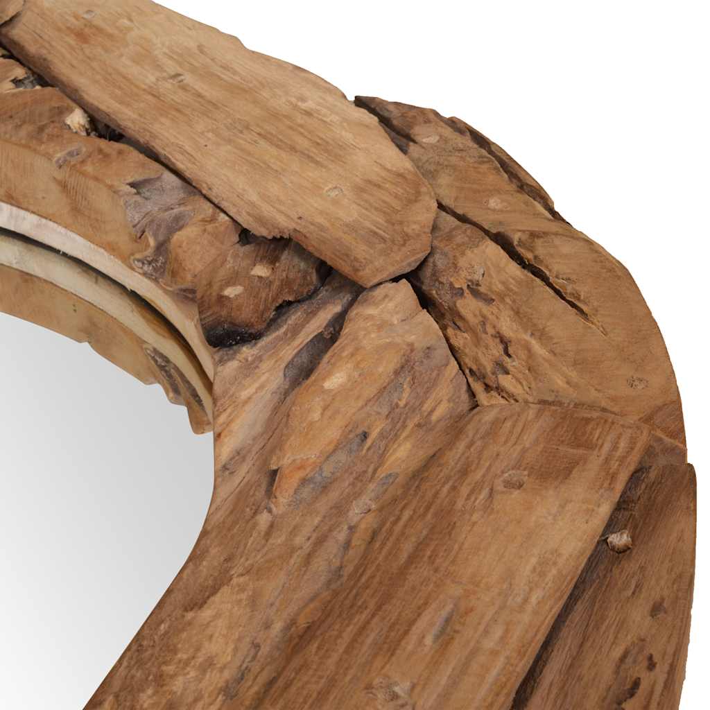 Specchio Decorativo in Legno di Teak 80 cm Rotondo 244561