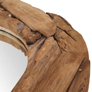 Specchio Decorativo in Legno di Teak 80 cm Rotondo 244561