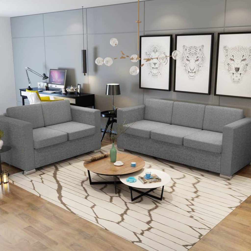 2 Pz Set di Divani in Stoffa Grigio Chiaro  cod mxl 16808