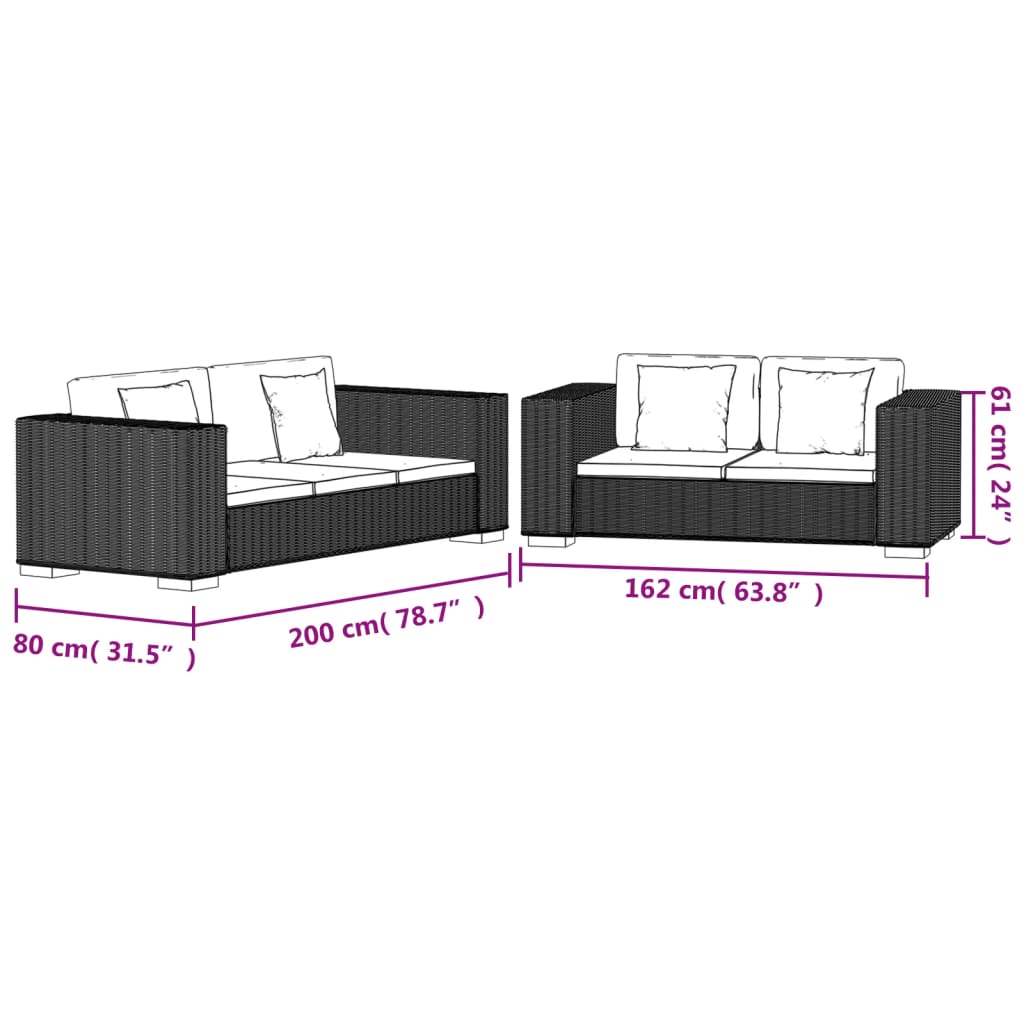 Set Divani a 2 e 3 Posti in Vero Rattan cod mxl 13273