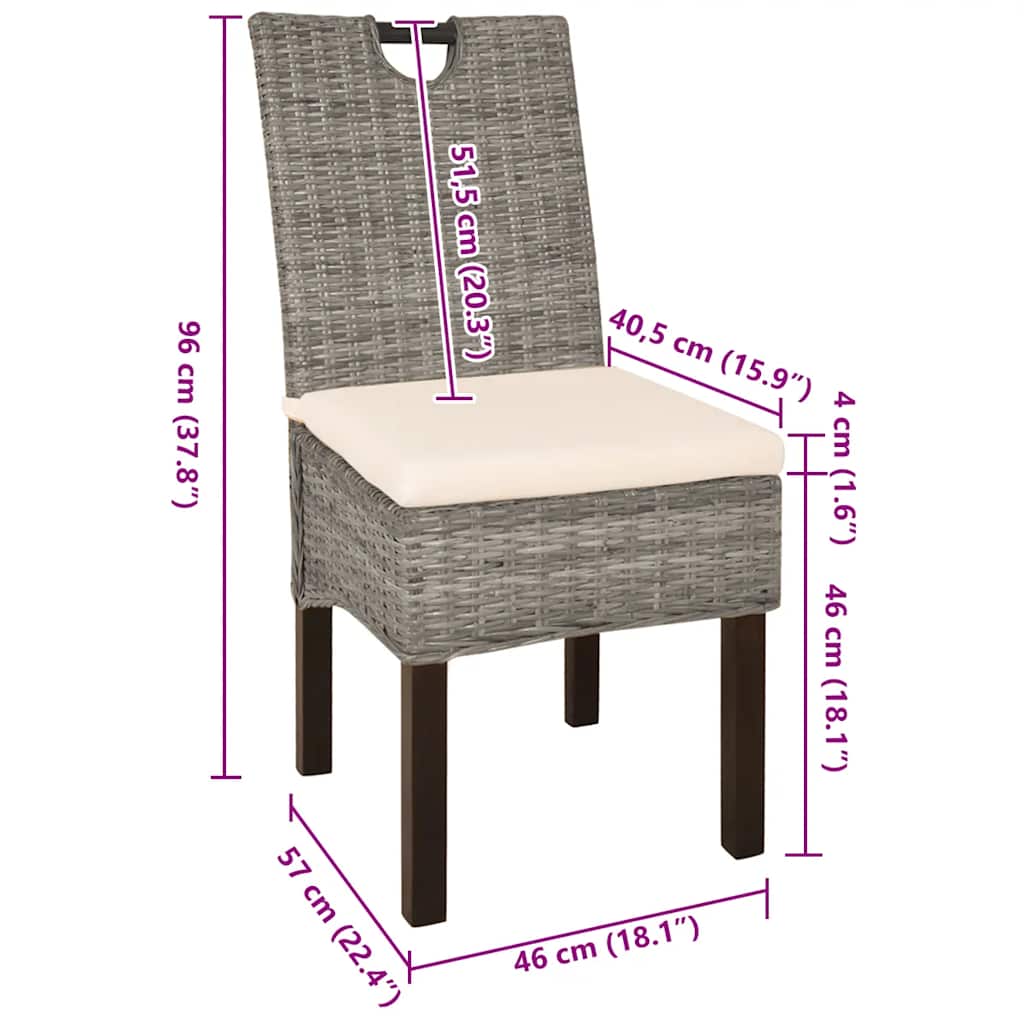 Sedie Sala da Pranzo 4 pz in Rattan Kubu e Legno di Mango 274362