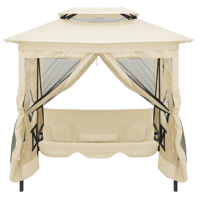 Gazebo Convertibile Panchina a Dondolo Bianco Crema 43239