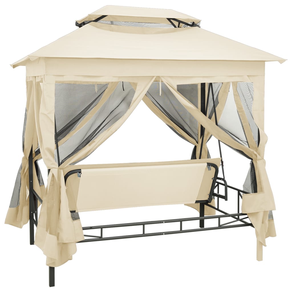 Gazebo Convertibile Panchina a Dondolo Bianco Crema 43239