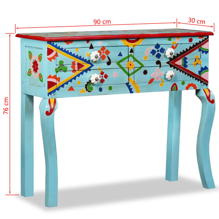 Consolle in Legno Massello di Mango Blu Dipinta a Mano 244596