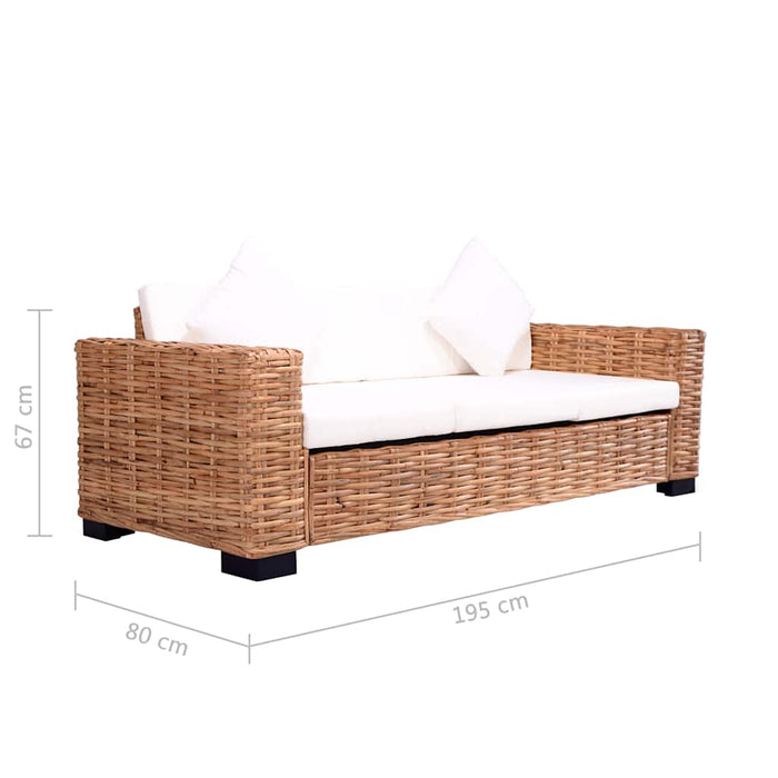 Divano a 3 Posti in Rattan Naturale   cod mxl 11897