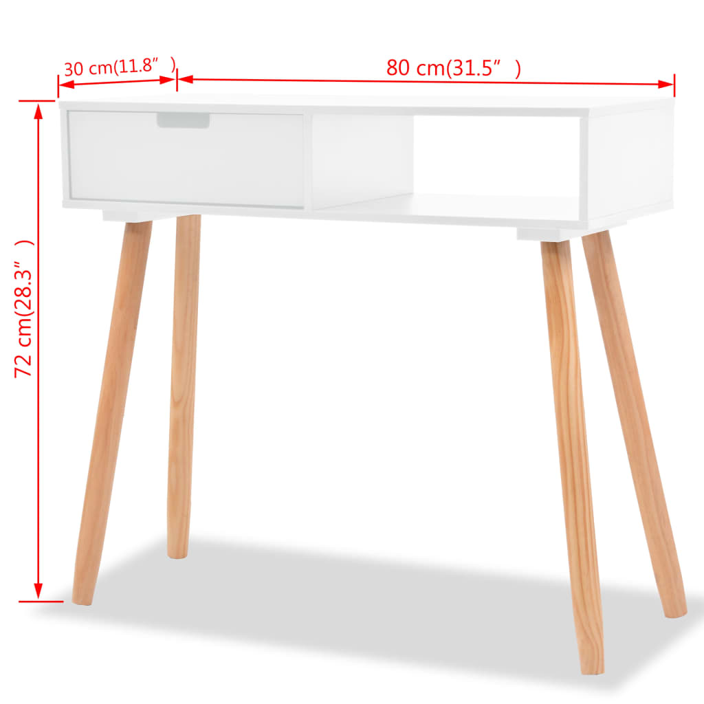 Tavolo Consolle in Legno di Pino Massello 80x30x72 cm Bianco 244737