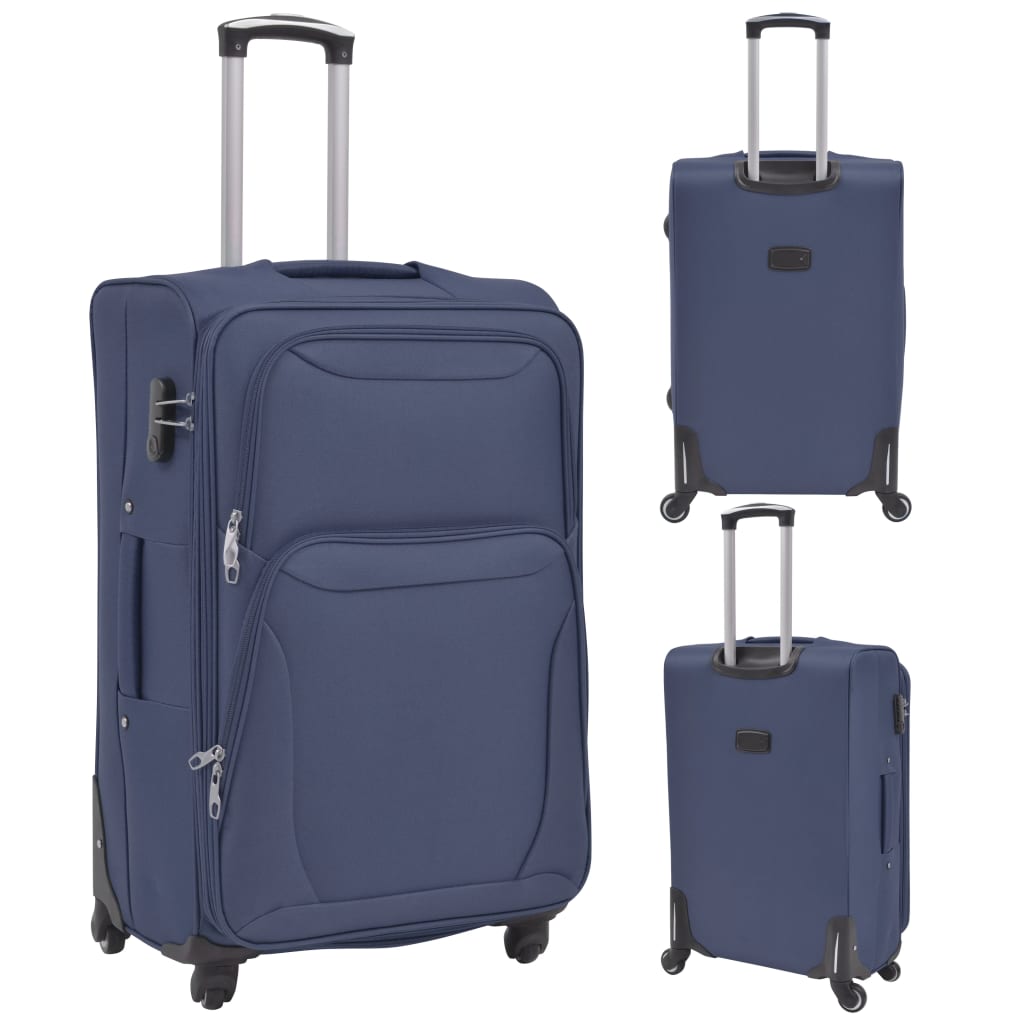3 pz Set di Valigie Trolley Morbide Blu Marino 91317