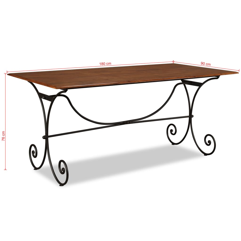 Tavolo da Pranzo in Legno Massello Finitura Ambra 180x90x76 cm 244677