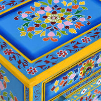 Comodino in Legno Massello di Mango Turchese Dipinto a Mano 244834