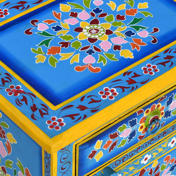 Comodino in Legno Massello di Mango Turchese Dipinto a Mano 244834