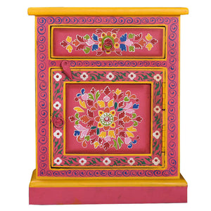 Comodino in Legno Massello di Mango Rosa Dipinto a Mano 244835