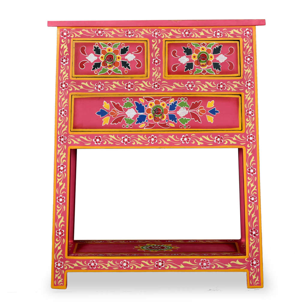 Credenza con Cassetti in Massello di Mango Rosa Dipinta a Mano 244841