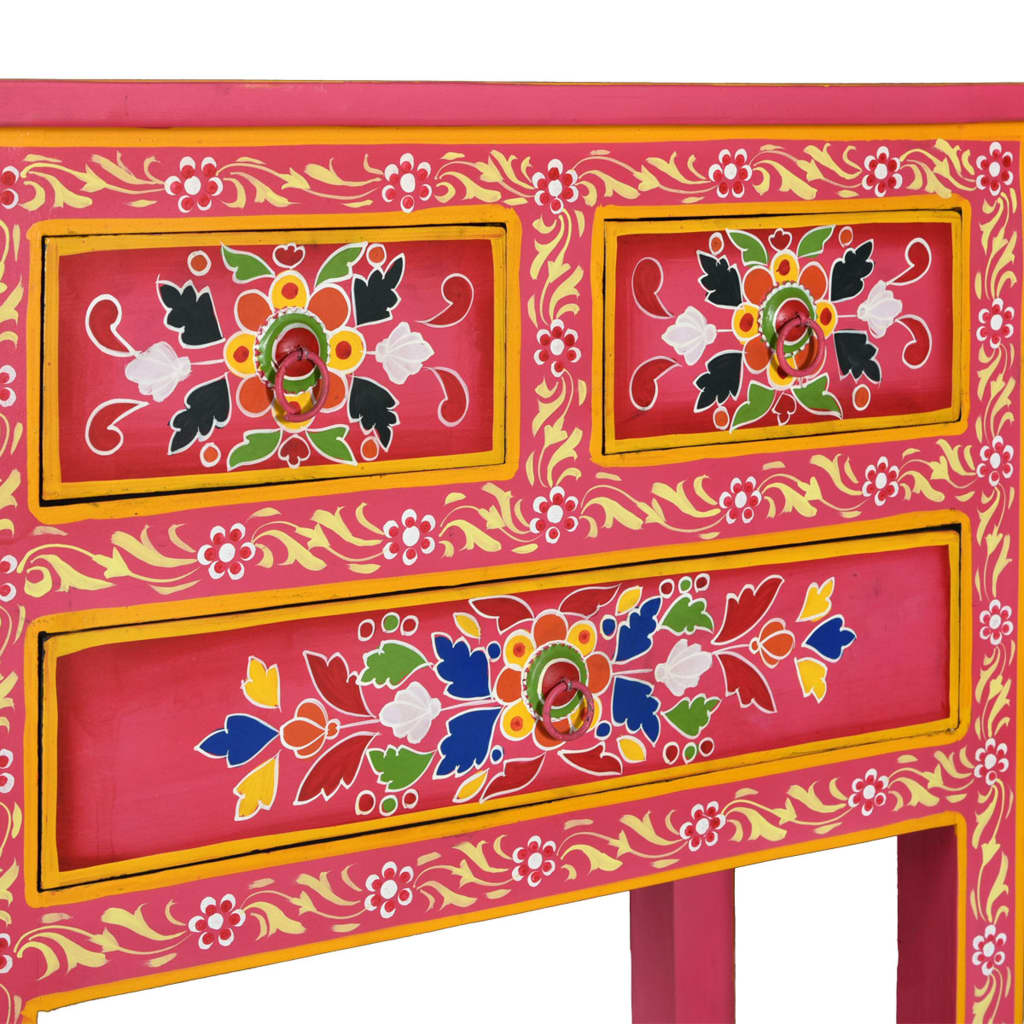 Credenza con Cassetti in Massello di Mango Rosa Dipinta a Mano 244841