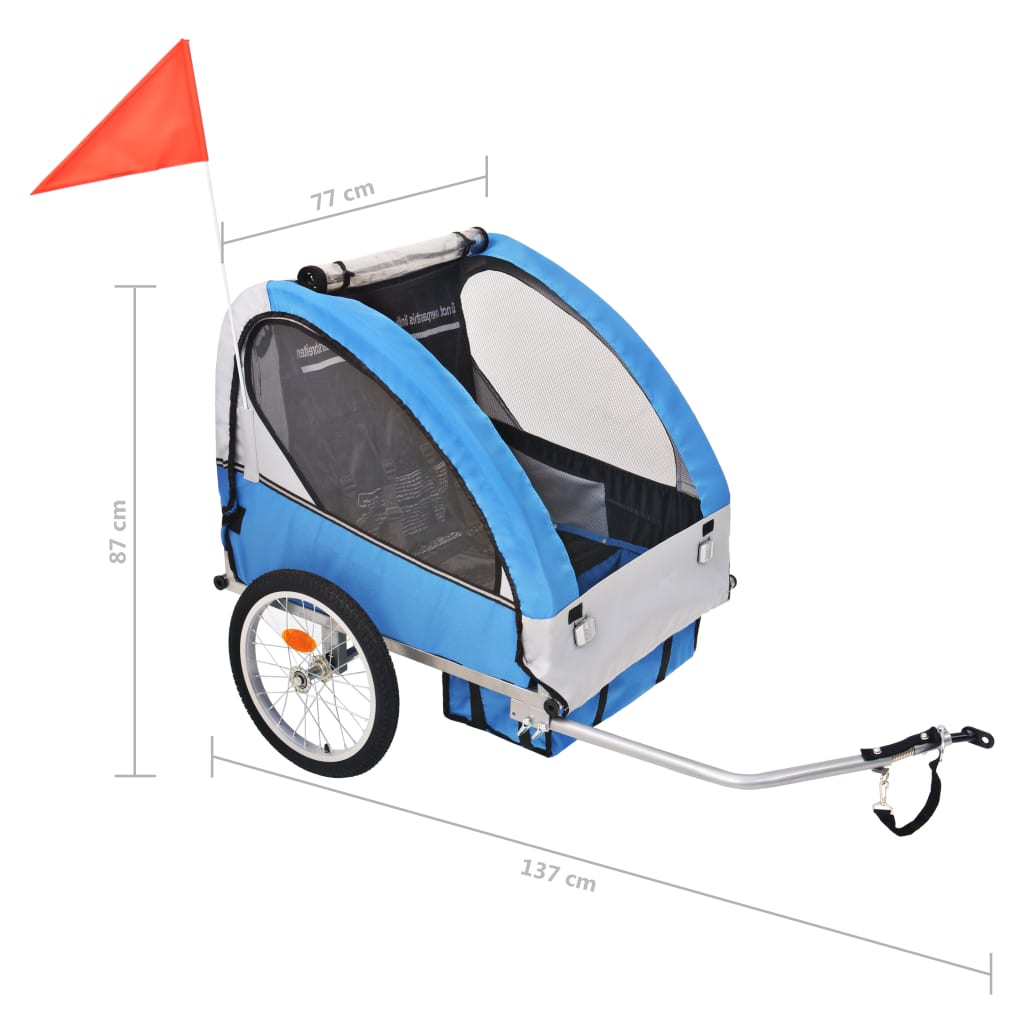 Rimorchio bicicletta per bambini 30 kg grigio e blu 02_0004499