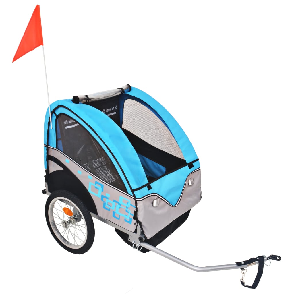 Rimorchio bicicletta per bambini grigio e blu 30 kg 02_0004488
