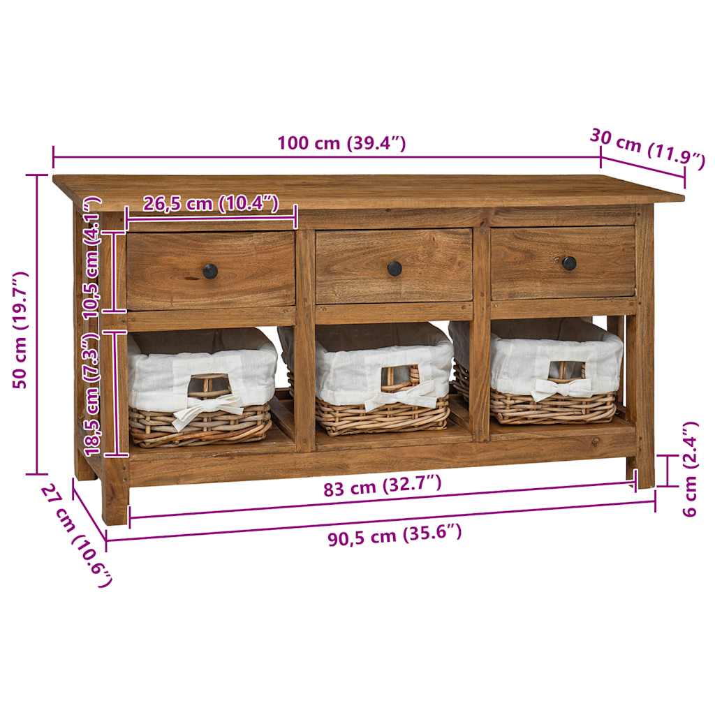 Credenza-Buffet-Armadio da cucina in Legno Massello di Mogano 100x30x50 cm