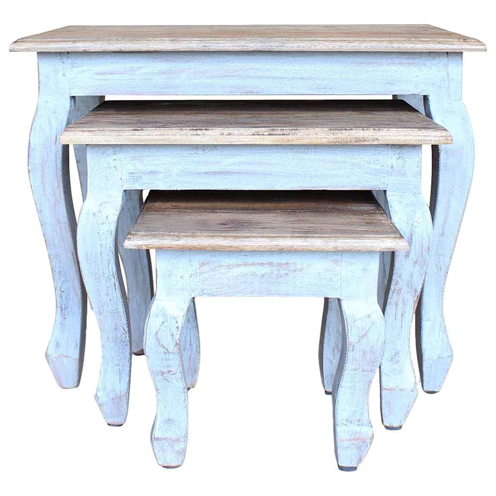 Set Tavolini a Incastro 3 pz in Legno Massello di Recupero cod mxl 22711