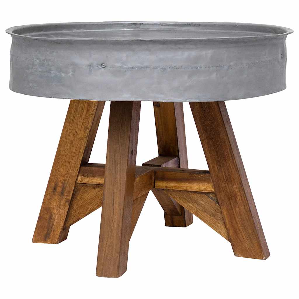 Tavolino da CaffÃ¨ in Legno Massello Recuperato 60x45 cm Argento
