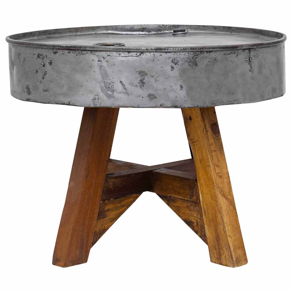 Tavolino da CaffÃ¨ in Legno Massello Recuperato 60x45 cm Argento