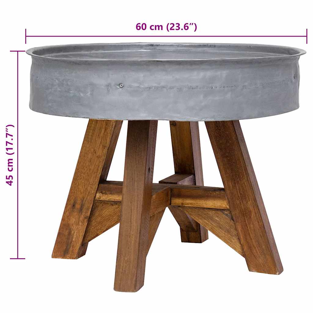 Tavolino da CaffÃ¨ in Legno Massello Recuperato 60x45 cm Argento