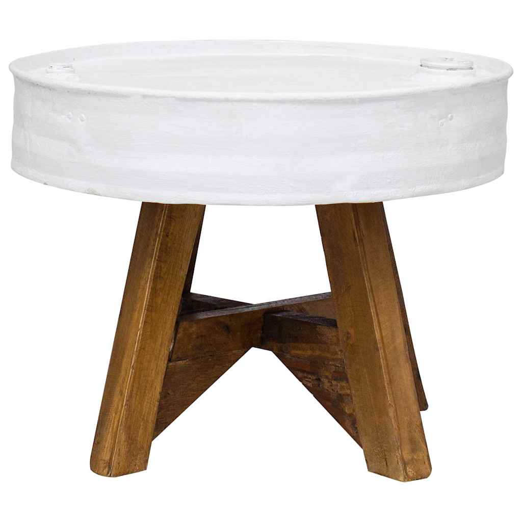 Tavolino da CaffÃ¨ in Legno Massello Recuperato 60x45 cm Bianco