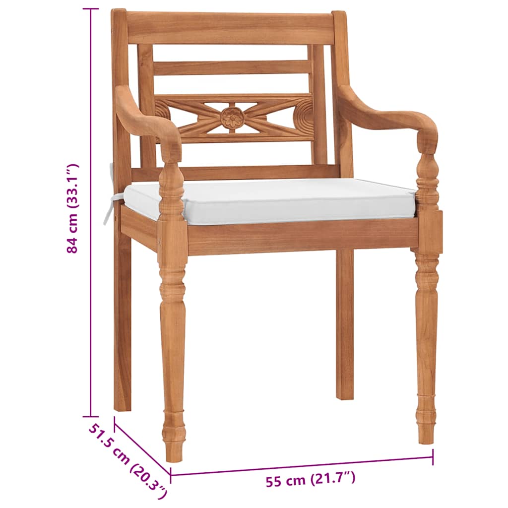 Sedie Batavia 2 pz con Cuscini in Legno Massello di Teak 43056