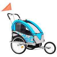 Rimorchio per Bici e Passeggino 2 in 1 Blu e Grigio 91377