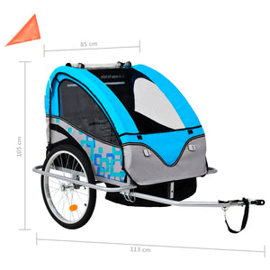 Rimorchio per Bici e Passeggino 2 in 1 Blu e Grigio 91377