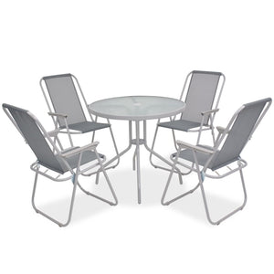 Set da Pranzo da Giardino 6 pz in Acciaio e Textilene Grigio 43785