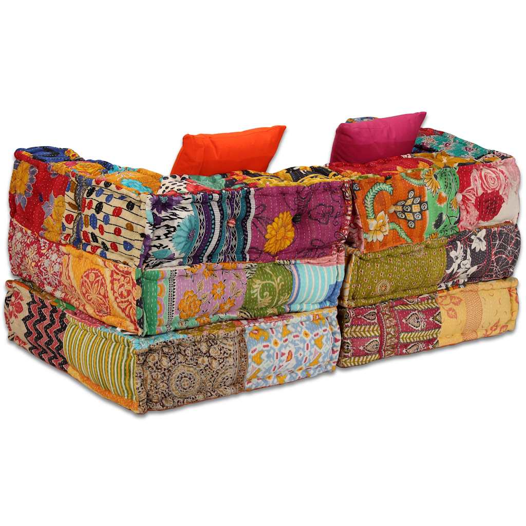Pouf Modulare a 2 Posti in Tessuto Patchwork