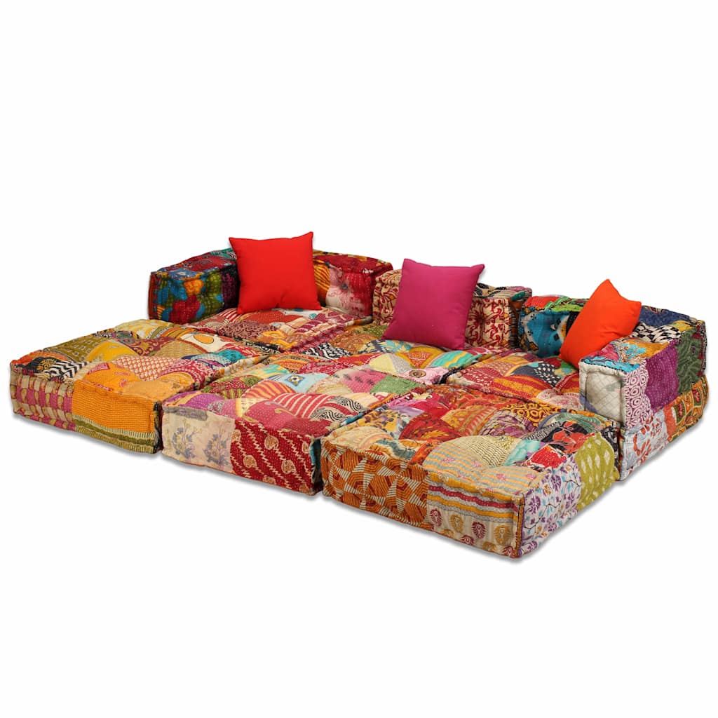 Pouf Modulare a 3 Posti in Tessuto Patchwork 244979