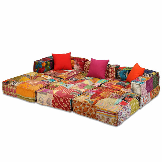 Pouf Modulare a 3 Posti in Tessuto Patchwork 244979