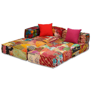 Pouf Modulare a 3 Posti in Tessuto Patchwork 244979