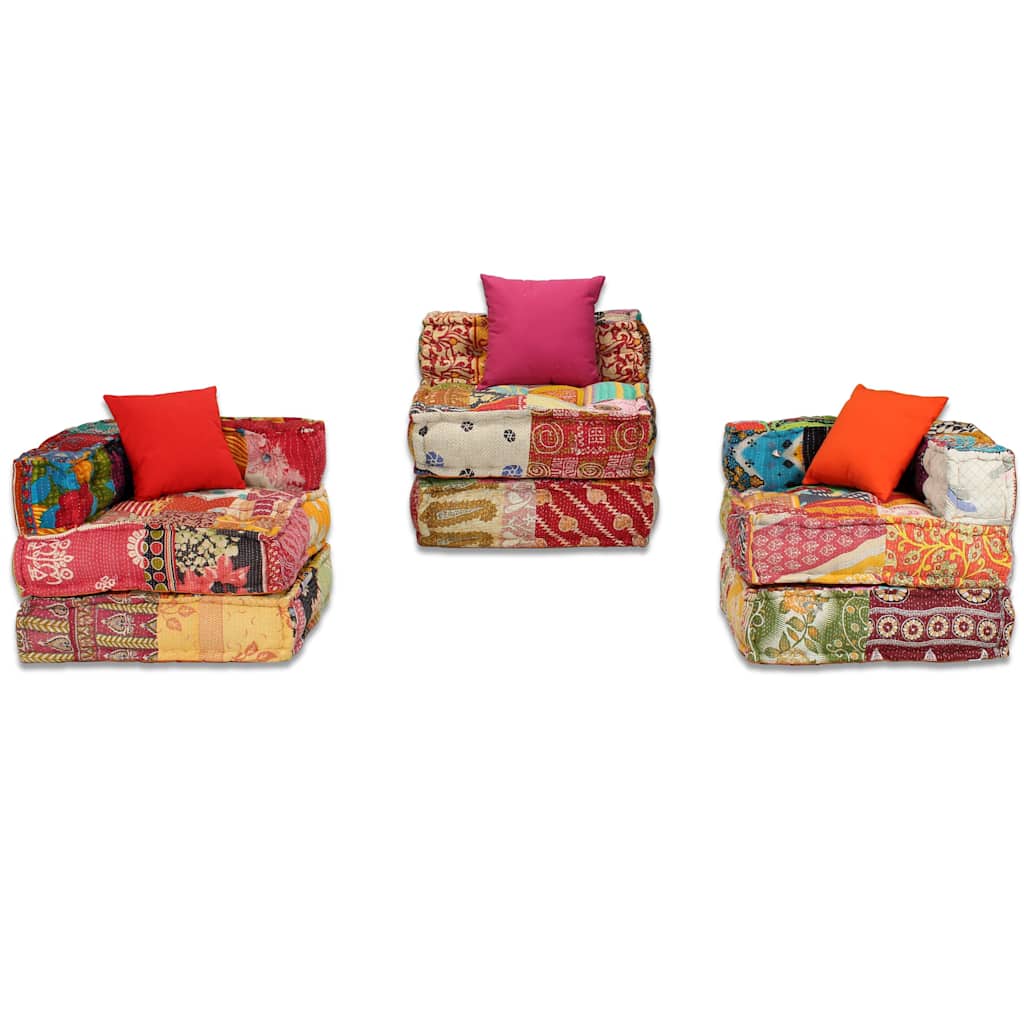 Pouf Modulare a 3 Posti in Tessuto Patchwork 244979