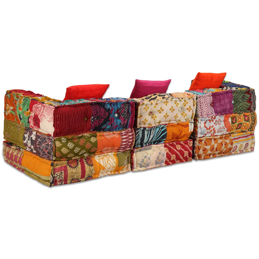 Pouf Modulare a 3 Posti in Tessuto Patchwork
