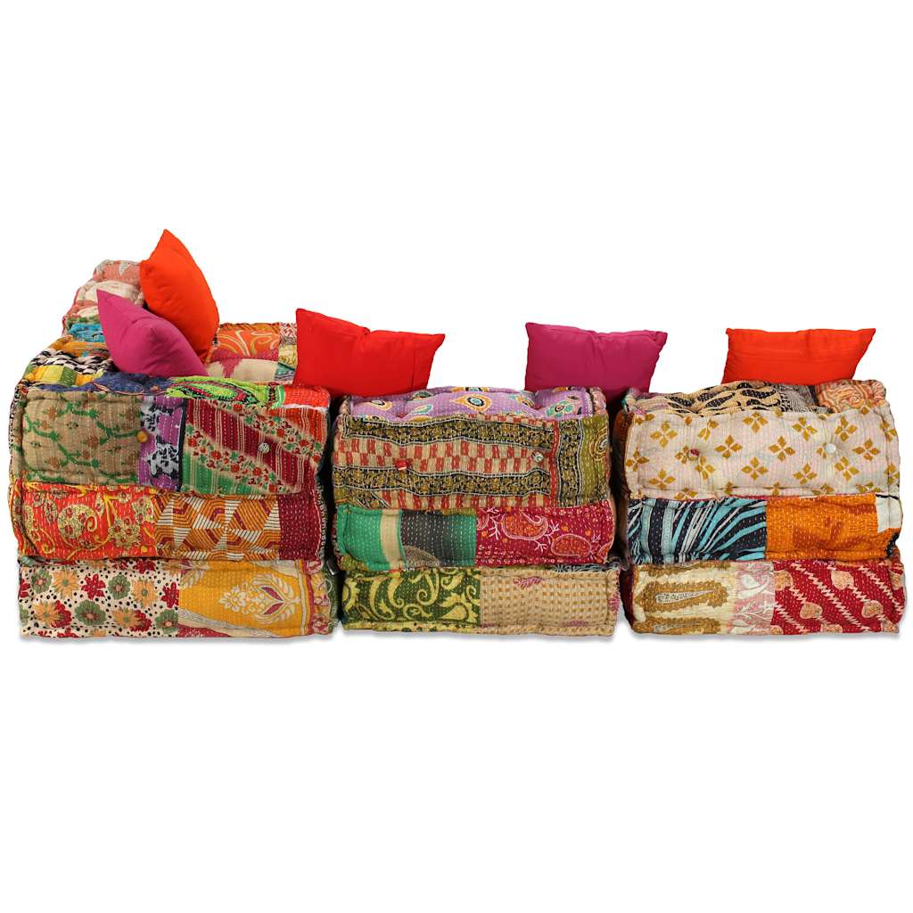 Pouf Modulare a 4 Posti in Tessuto Patchwork 244981