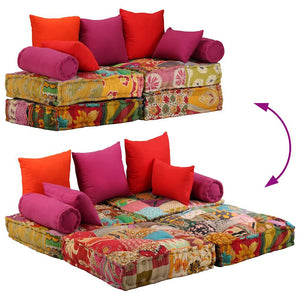 Pouf Modulare a 2 Posti in Tessuto Patchwork