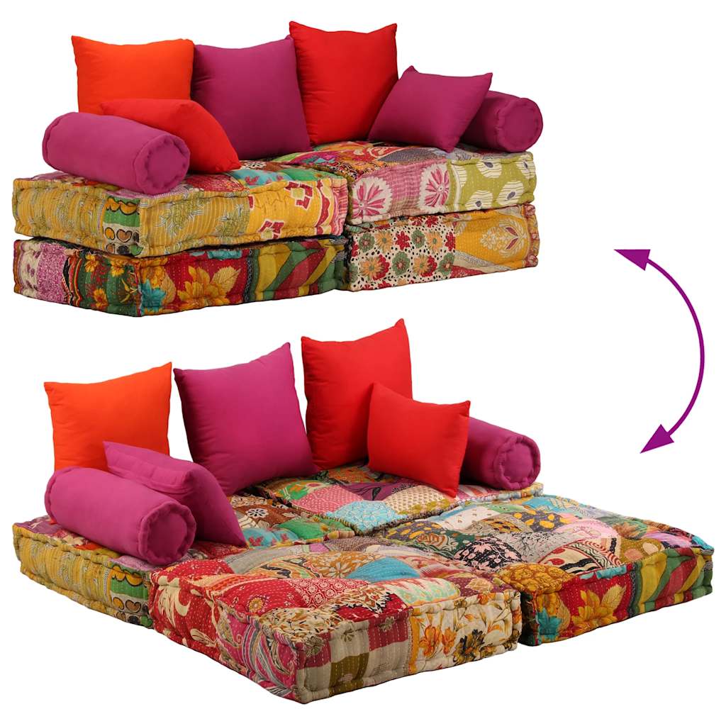 Pouf Modulare a 2 Posti in Tessuto Patchwork 244985