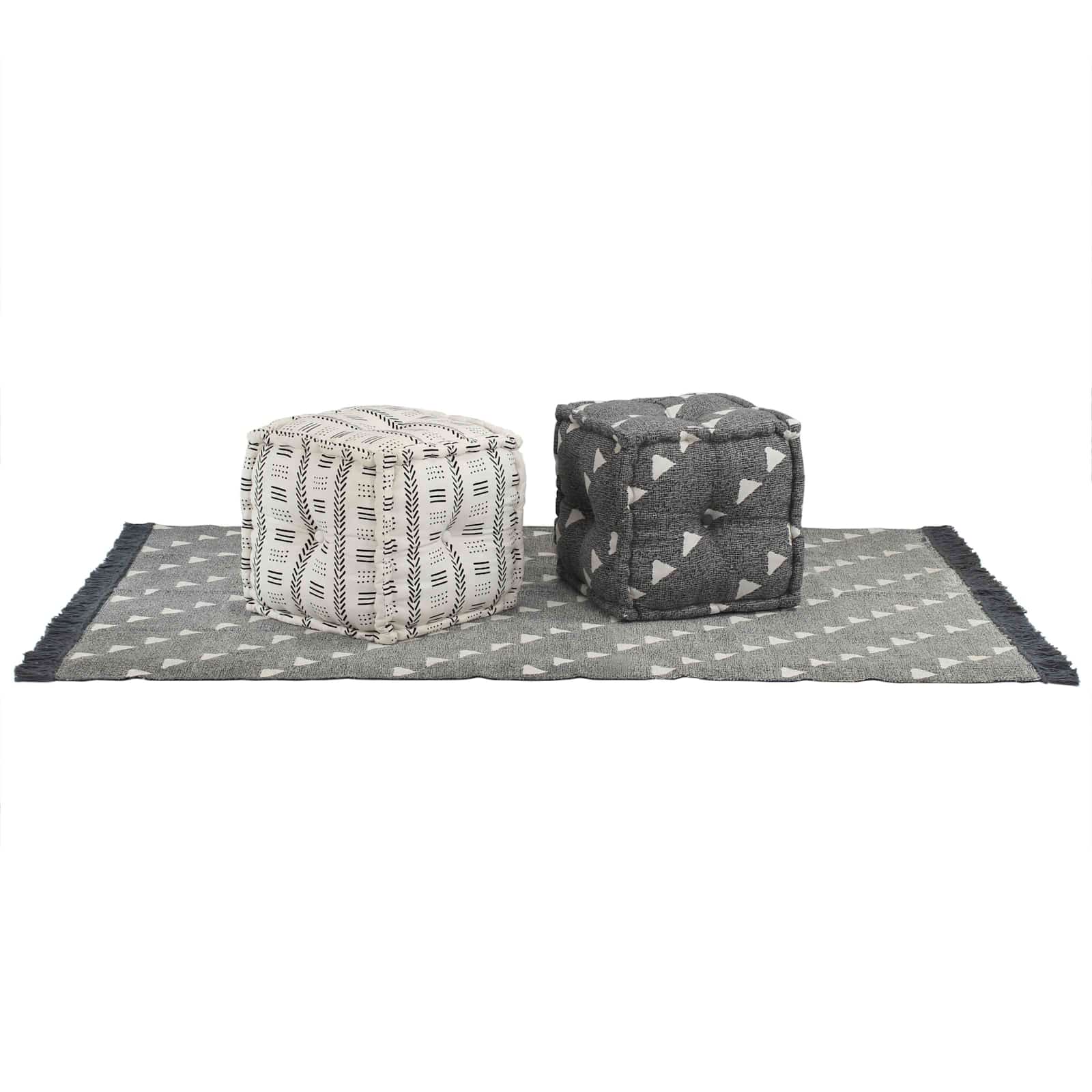 Pouffes Geometrico Grigio e Bianco 40 x 40 x 40 cm Tessuto 244990
